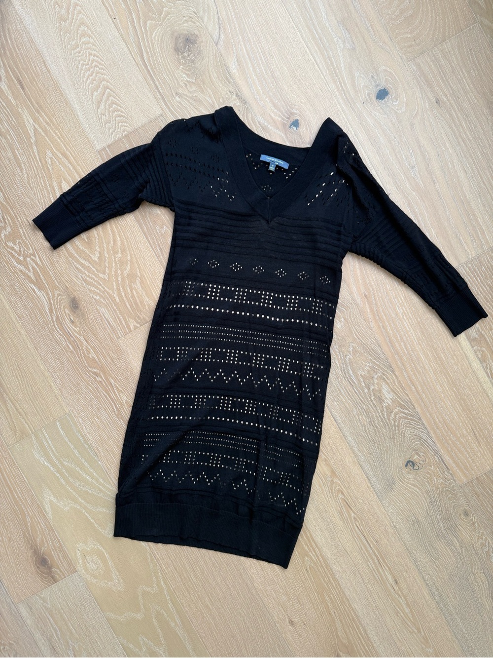 Catherine Malandrino Black Eyelet V-Neck Knit Top